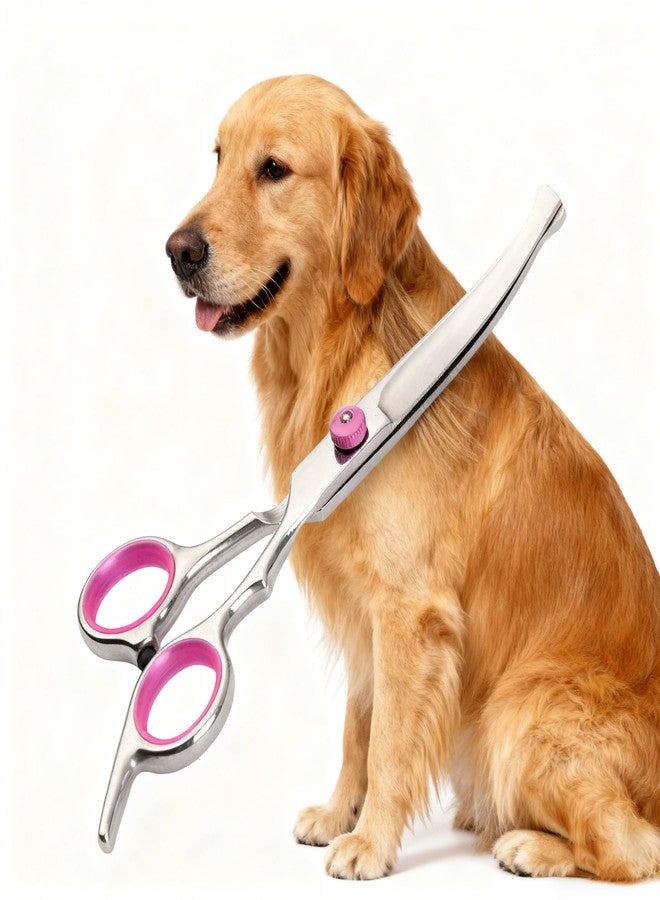 اف سي واي اس واي مقص منحني للعناية بالكلاب، مقص Fcysy للعناية بالحيوانات الأليفة من الفولاذ المقاوم للصدأ برأس دائري آمن، مقص منحني للعناية بالكلاب والقطط للوجه والأرجل والأذنين - وردي - Image 5